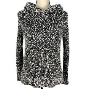 Hollister Boucle Knit Sweater Hooded Pullover Black White Hi low Womens Sz XS